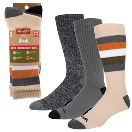 Wrangler 3 Pack Cushioned Arch Support Mens Crew Socks - Mens Socks Size 6-12 (Polyester Blend, Tan w/Black)