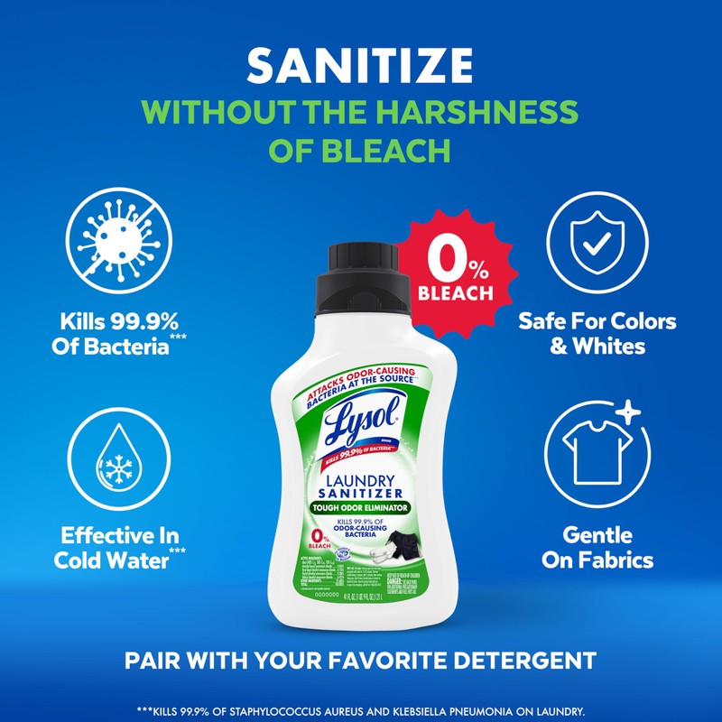 Lysol Tough Odor Eliminator Laundry Sanitizer Additive, Sanitizing Liquid for