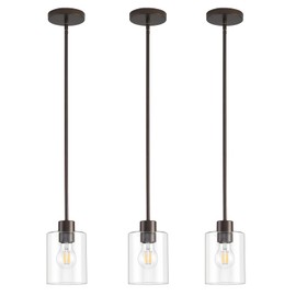 KLSS Oil Rubbed Bronze Pendant Lights Kitchen Island - Clear Glass Pendant Light Fixture Multiple Stems Rods 3 Units 12 Inch 3 Units 4 Inch (3 Pack Oil Rubbed Bronze Downrod)