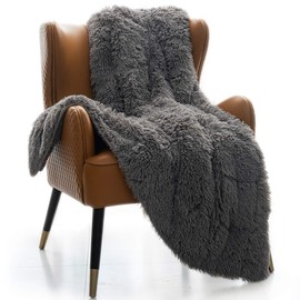 Mr.Sandman Shaggy Sherpa Weighted Blanket, Decorative Soft Fuzzy Fluffy Faux Fur Throw Blanket for Couch Sofa and Twin/Full Size Bed - 48"×72" 15lbs, Modern Grey