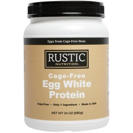 Rustic Nutrition, Cage-Free Egg White Protein Powder, Made in USA from Humanely-Raised Cage-Free Eggs, Only 1 Ingredient, Dried Egg Whites (Unflavored, 24 Oz)