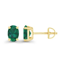 Yellow Gold Plated 925 Sterling Silver 6x4mm Oval Cut Created Green Emerald May Birthstone Screwback Stud Earrings