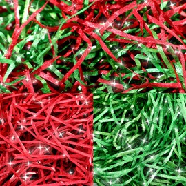 Meng Jiaran Glitter Shredded Tissue Paper for Hampers 200g Shredded Tissue Paper for Gift Boxes Tissue Paper for Wrapping Gifts Hamper Filling Packaging Filler for Birthdays Christmas, Red Green