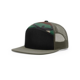 Richardson 168 168P Hat 7-Panel Trucker Cap Hi-Pro Snapback Cap Camo Hat Adjustable Baseball Hat Blank Hat Bulk Hats - Saltwater Duck Camo/Ice Grey