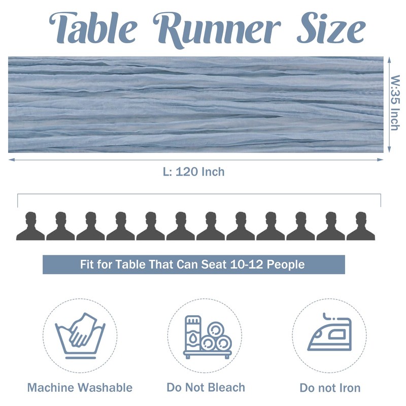 Dusty Blue 10FT Cheesecloth Table Runner Boho Gauze Fabric Table