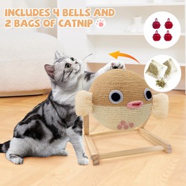 GRETMIX Cat Scratching Ball, Interactive Natural Sisal Cat Scratcher Ball with Catnip, Cat Scratch Toy with Bell, Durable Scratching Surface for Indoor Cats, Fun Exercise and Stress Relief for Cats