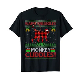 Warm Snuggles And Monkey Cuddles Ugly Monkey Christmas T-Shirt