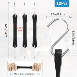 Boocalny 6 Inch Rubber Bungee Cords with Hooks, 10 Pack EPDM Bungee Cords Heavy Duty Outdoor, Black Rubber Straps Stretch Tie-Downs with S Hooks for Canvas Canopies, Motorcycle, and Tarp Covers