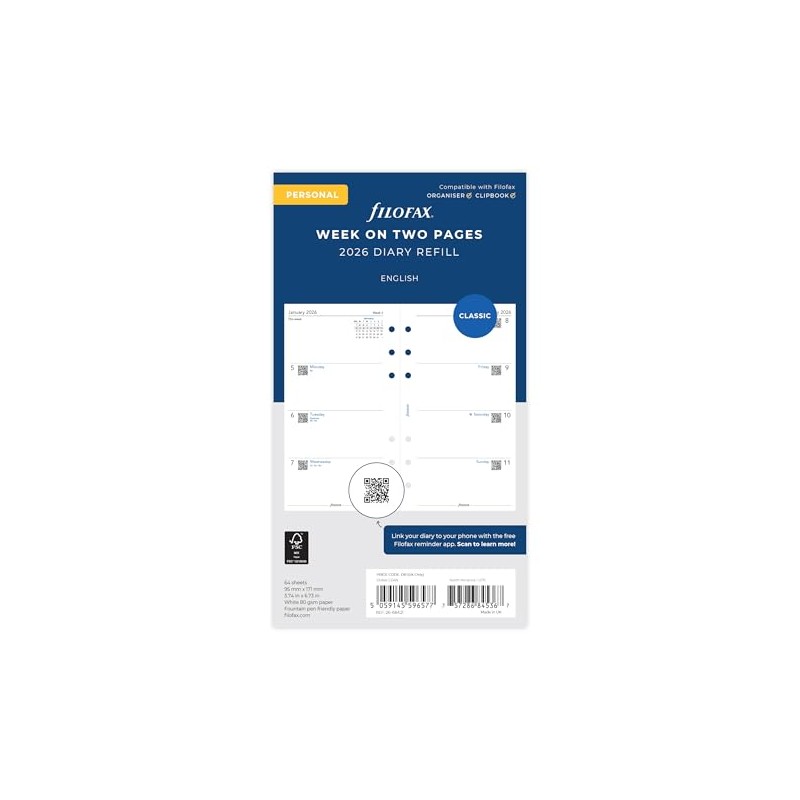 Filofax Personal Week on two pages English 2026 diary 26-68421