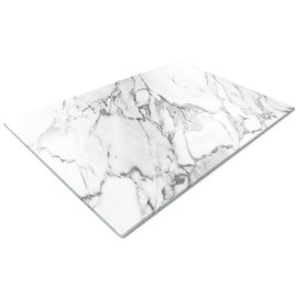 Glass Chopping Board | Non Slip Worktop Saver for Kitchen | Small Marble Effect Grey White Chopping Board