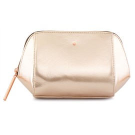 Rose Gold Metallic Cosmetic, Makeup, or Toiletry Bag Pouch for Travel and Organization - Made of Premium Vegan Leather