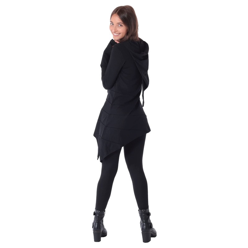 PUREWONDER Long Shirt Tunic Elf Dress Pointed Hood DR60, black