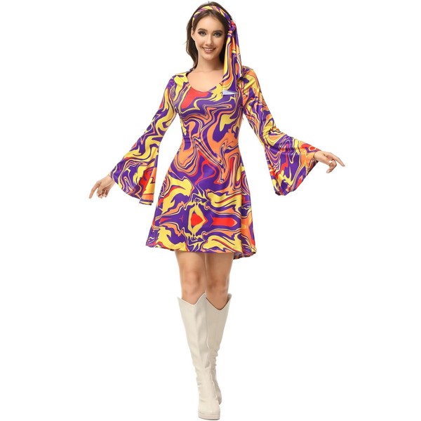 Hengzhifeng Disco Dresses for Women 70s Sparkly Hippie Costume (X-Small,