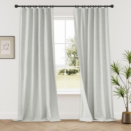 KangBang Extra Wide Linen Blackout Curtains 2 Panel Sets for Living Room Track System, Back Tab Loop Pocket Pleated Floor to Ceiling Drapes for Patio Door(72x96 Inch, Greyish White/Light Grey)