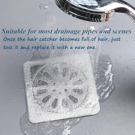 40 Pcs Disposable Shower Drain Cover Hair Catcher Shower Drain Mesh Stickers, Rectangular Shower Drain Hair Catcher Mesh Hair Catcher Stickers for Bathroom, Laundry, Kitchen for Human and Pet Hair