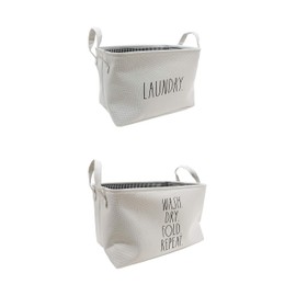 Rae Dunn Storage Organizer Baskets Set of 2 - White Fabric Container Rectangle Bins for Laundry Room, Closet, Bedroom, Bathroom, Nursery - Decorative Home Decor Bedding, Toy Organization