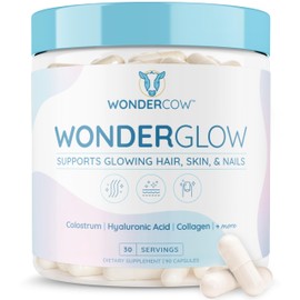 WONDERCOW Hair Skin and Nails Vitamins w/Bovine Colostrum, Collagen, Hyaluronic Acid, Biotin, Zinc, & Lactoferrin┃Supports Faster Hair Growth, Stronger Nails and Glowing Skin (30 Servings, Capsule)