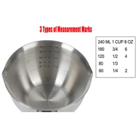 DOTINGHUX® 1 Cup Stainless Steel Measuring Cup, 3 Types of Measurement Marks, Two Side Spouts, Dishwasher Safe, Compatible with All Cooktops