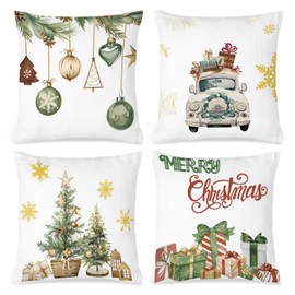 GOLDNICE Christmas Cushion Cover, 4 Pieces, Christmas Decorative Cushion Covers, 45 x 45 cm, Winter Sofa Cushion, Decorative Christmas Tree Decoration for Sofa, Bedroom, Home, Car Decoration
