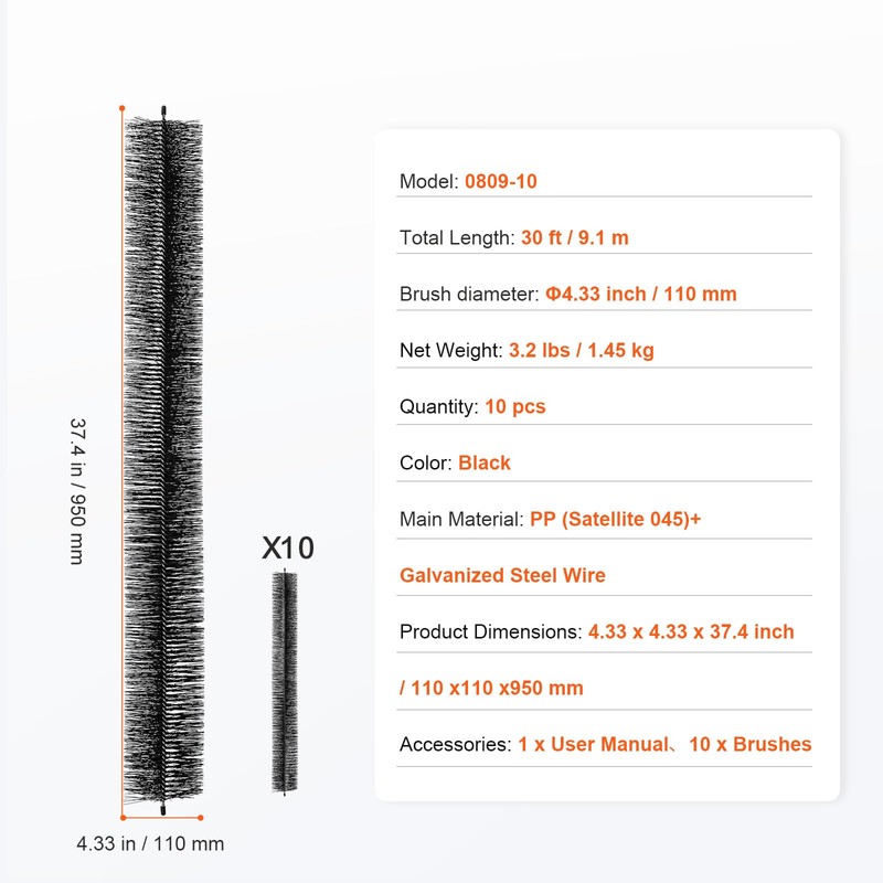 Happybuy 30 Feet Gutter Brush, 4.33" Diameter Gutter Cleaning Tools,