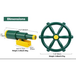 THAKSENY Playground Accessories for Kids, Swingset Attachments with Pirate Ship Wheel, Toy Telescope and Safety Handles，Pirate Accessories for Kids Treehouse (Gree 2 PCS)