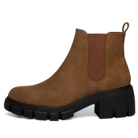 mysoft Women's Platform Chelsea Boots Lug Sole Slip On Chunky Block Heel Ankle Booties