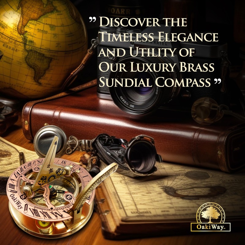 Brass Sundial Compass in Leather Case - Nautical Gifts for