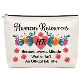 Sazuwu Human Resources Makeup Bag Thank You Gifts for Hr Worker Office Accessories Gifts for Women Cosmetic Organizer Bag Travel Employee Coworkers Christmas Birthday Retirement Present