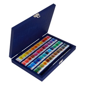 White Nights Extra Fine Artists Grade Professional Watercolors Gift Sets by Nevskaya Palitra (48 colors with 1 brush in a Birch box)