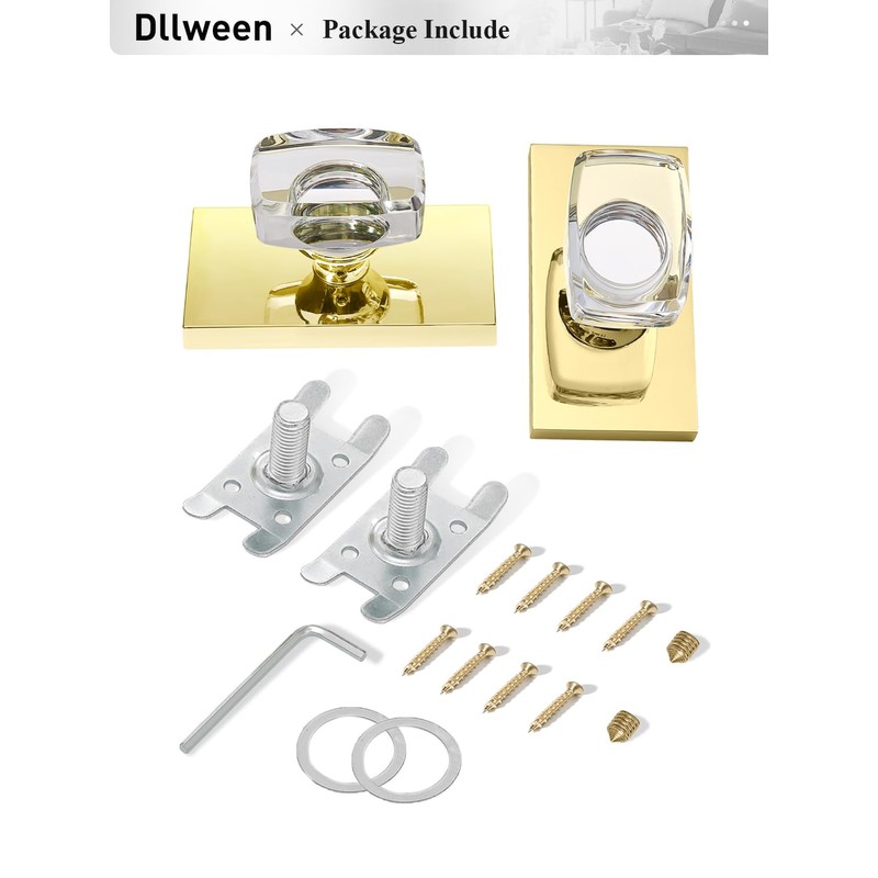 Dllween Glass Gold Dummy Door Knob, Polished Brass Crystal Dummy