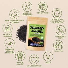 D&O Nature Products Black Cumin Seeds, 500 g Whole Black Cumin Seeds, Nigella Sativa Black Cumin Seeds, Real Black Cumin Sun-Dried