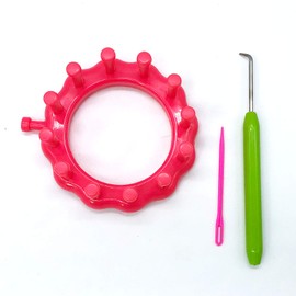 WAYION - Kit de telares de plástico para tejer, con gancho/aguja, creatividad para niños, kit de telar de punto pequeño, perfecto para calcetines, sombreros, calentadores de piernas y brazos, bufanda y más (rosa)