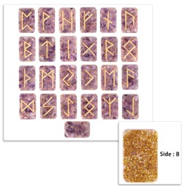 Rockcloud Resin Amethyst Crystal Rune Stone Set, Engraved Lettering Elder Futhark Alphabet for Reiki Healing Meditation Divination, Purple