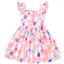 Easter Dresses for Girls Sleeveless Clothes Toddler Flutter Sleeve Rabbit Sundress Summer Kids Pink Easter Bunny Dress 4t / 3-4 Years