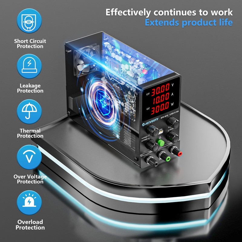 Jesverty DC Power Supply Variable, 0-30V 0-10A Adjustable Switching DC