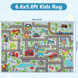 Capslpad Kids Rug Educational Play Rug 6.6' x 5' Traffic Road Kids Play Car Mat Large Learning Play Game Area Rug Kids Carpet for Playroom Living Room Nursery Room Decor, Sky Blue