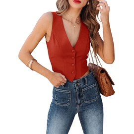Sunborui Women's Business Button Up Sleeveless Vests Fully Lined V Neck Regular Fitted Jacket Waistcoat (Ruby Red,Small,Small)