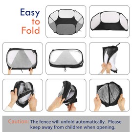 Pawaboo Small Animals Playpen, Waterproof Small Pet Cage Tent with Strong Steel Wire Frame, Portable Outdoor Yard Fence for Chick/Kitten/Puppy/Guinea Pig/Rabbits/Hamster/Chinchillas, Black