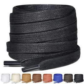 Puzeam 2 Pairs Flat Waxed Cotton Shoe Laces 7mm Wax Laces For Mens Leather Boots Casual Shoes Black 160