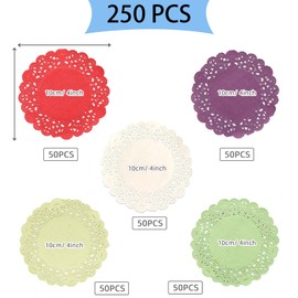 250 Pcs Mini Paper Doilies, 4 Inch Round Coloured Paper doilies Assorted Colours for crafts, Tables, Wedding Party and Tableware Decoration (Mixed Colour)