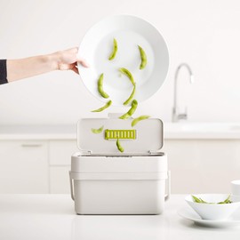 Joseph Joseph Compo 4 Easy-fill Slimline Food Waste Recycling Caddy with air vent, optional door mount, 4 Litres-Stone