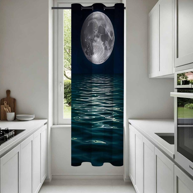 Moon Slider Long Curtains Night Lake Water Blackout Grommet Curtain