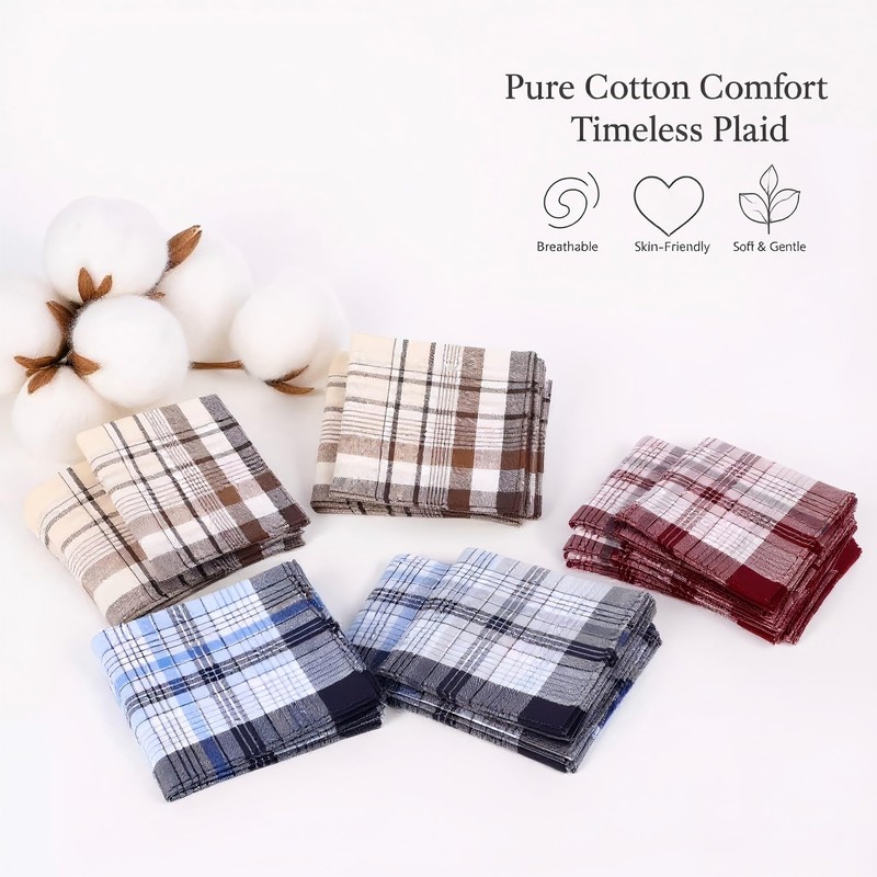 12 Pack Men's Handkerchiefs Cotton Handkerchief for Men Classic Assorted