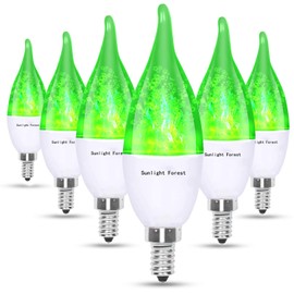 Sunlight Forest - Green LED Flame Effect Light Bulb - E12 Green Candelabra Light Bulbs,1.2 Watt Warm White LED Chandelier Bulbs, Non-Dimmable Candle Light Bulbs,for Christmas Decoration (Green 6 Pack)