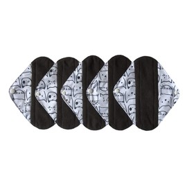 MUMBABY Panty Liners 20.5cm Charcoal Bamboo for Mum Reusable Sanitary Pads (White Cat, Small) Pack of 5