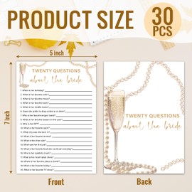 HQLOW Bridal Shower for Engagement Wedding Party, Bridal Shower Games 30 Guests - Twenty Questions About The Bride Game, Wedding Shower Games(Gold Champagne) -013