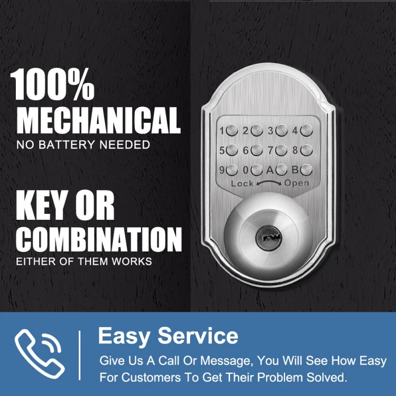 Elemake Keyless Mechanical Stainless Steel 304 Door Lock Digital Code