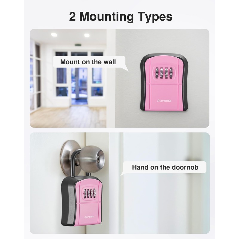 Puroma Key Lock Box, Portable Combination Lockbox Wall-Mounted Key Storage