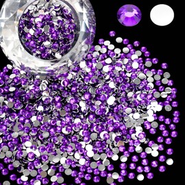 Wholesale Bulk Bag 3000PCS 4mm Resin Flat Back Rhinestone, Purple Violet Round Non Hotfix Flatback Resin Rhinestones for Nails, Tumblers, DIY Bling Embellishments, Loose Glitter Crystal Diamond Stone