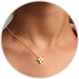 Partm Cross Necklace for Women Simple Gold Cross Necklaces with Heart for Women Trendy Dainty 14K Gold Plated Gold Necklace Gold Jewelry Gifts for Women Girls